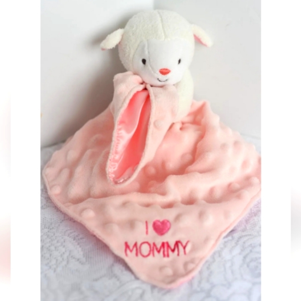 Child of Mine I Love Mommy Pink Minky Lamb Baby Lovey/Security Blanket Rattle